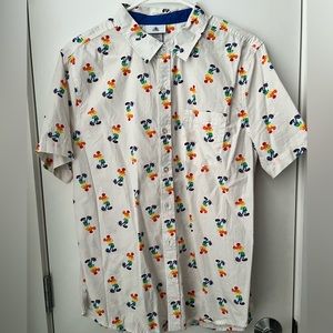 Disney Mickey Mouse Rainbow Pride Short Sleeve White Button Up Shirt Medium